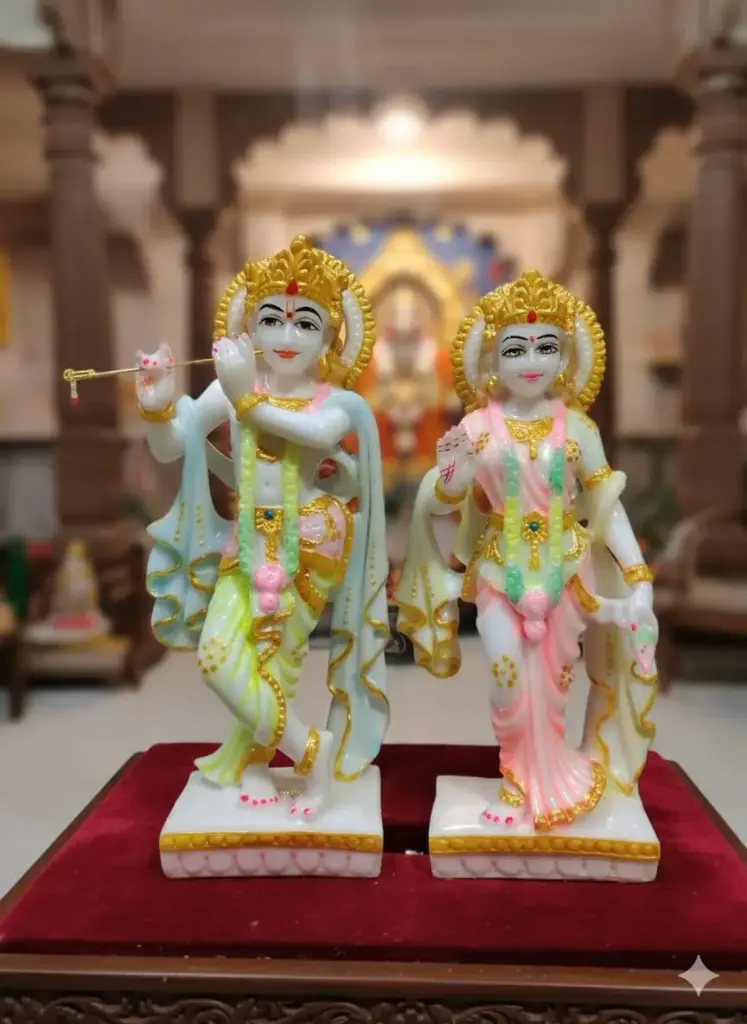 10-inch Radha Krishna Marble Dust Idol Pair (10")