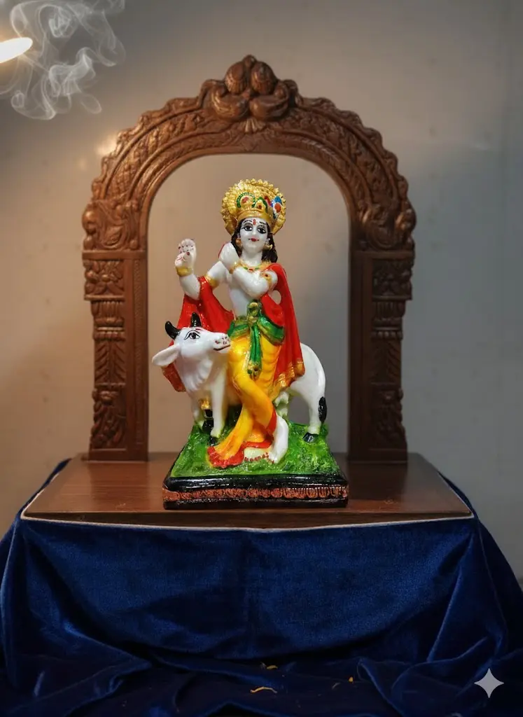 Colorful Lord Krishna with Cow Idol