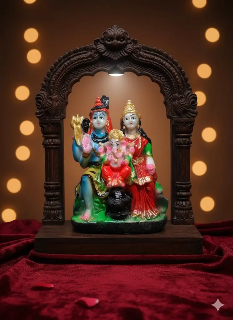Lord Shiva Parvati with Baby Ganesha Marble Dust Idol
